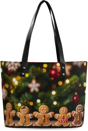 Leather Tote Bag for Women Shoulder Travel Purses Handbags The Gingerbread Figurine Is on The Table Aesthetic Shopping Bags Ladies
