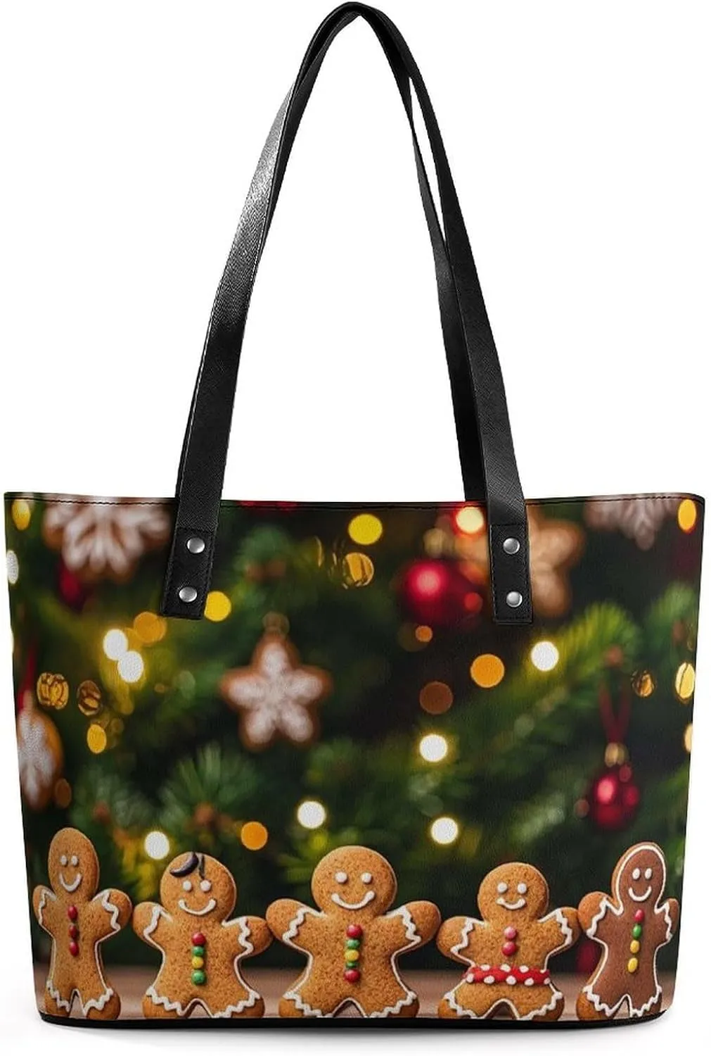 Leather Tote Bag for Women Shoulder Travel Purses Handbags The Gingerbread Figurine Is on The Table Aesthetic Shopping Bags Ladies