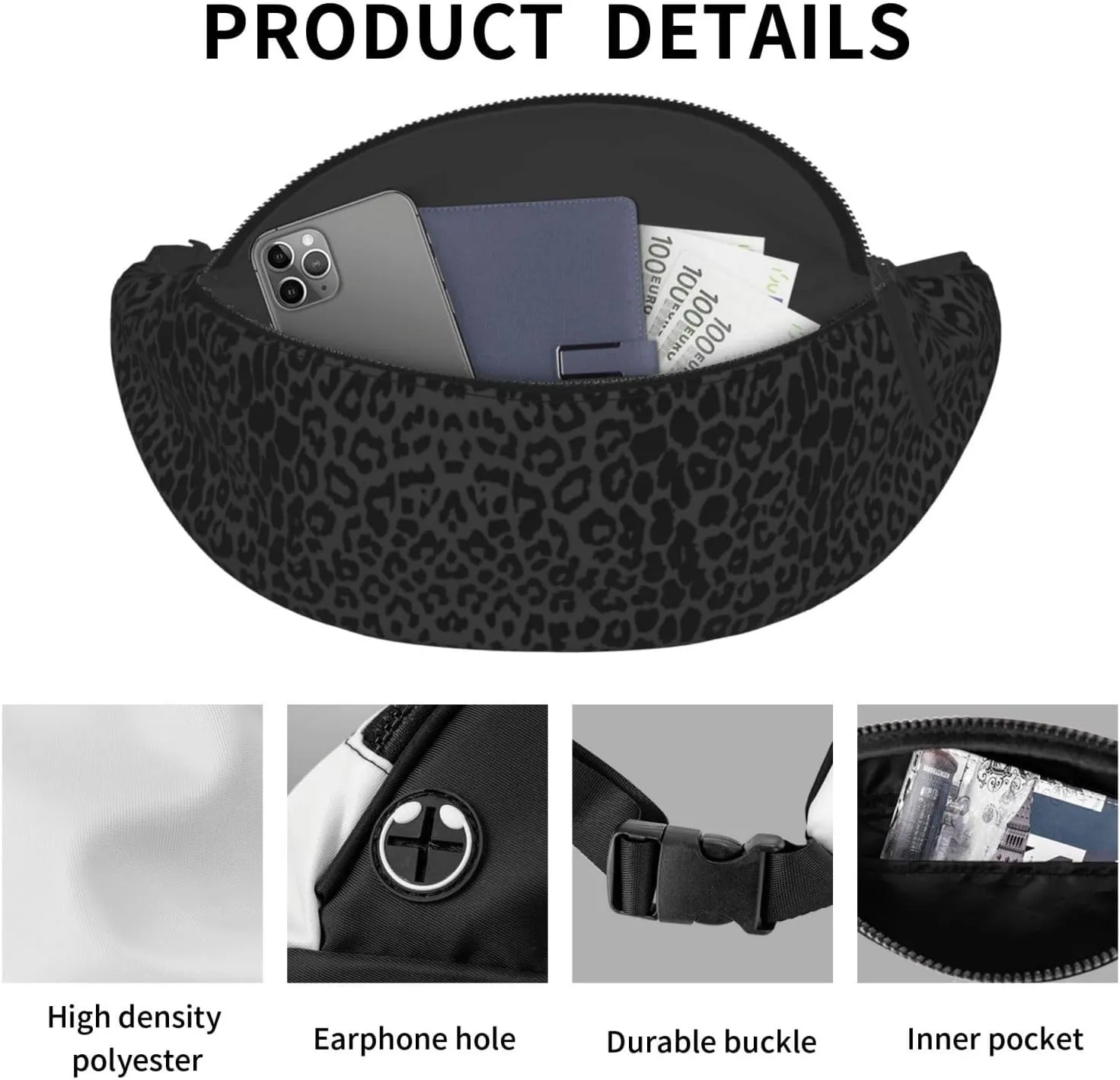 Leopard Fanny Pack Waist Bag Adjustable Belt Bag For Men Women Traveling Hiking Cycling Running