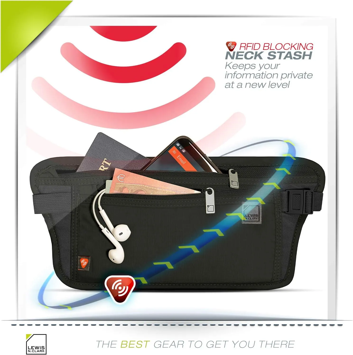 Lewis N. Clark RFID Blocking Money Belt Travel Pouch Waist Stash   Credit Card, Id, Passport Holder for Women & Men