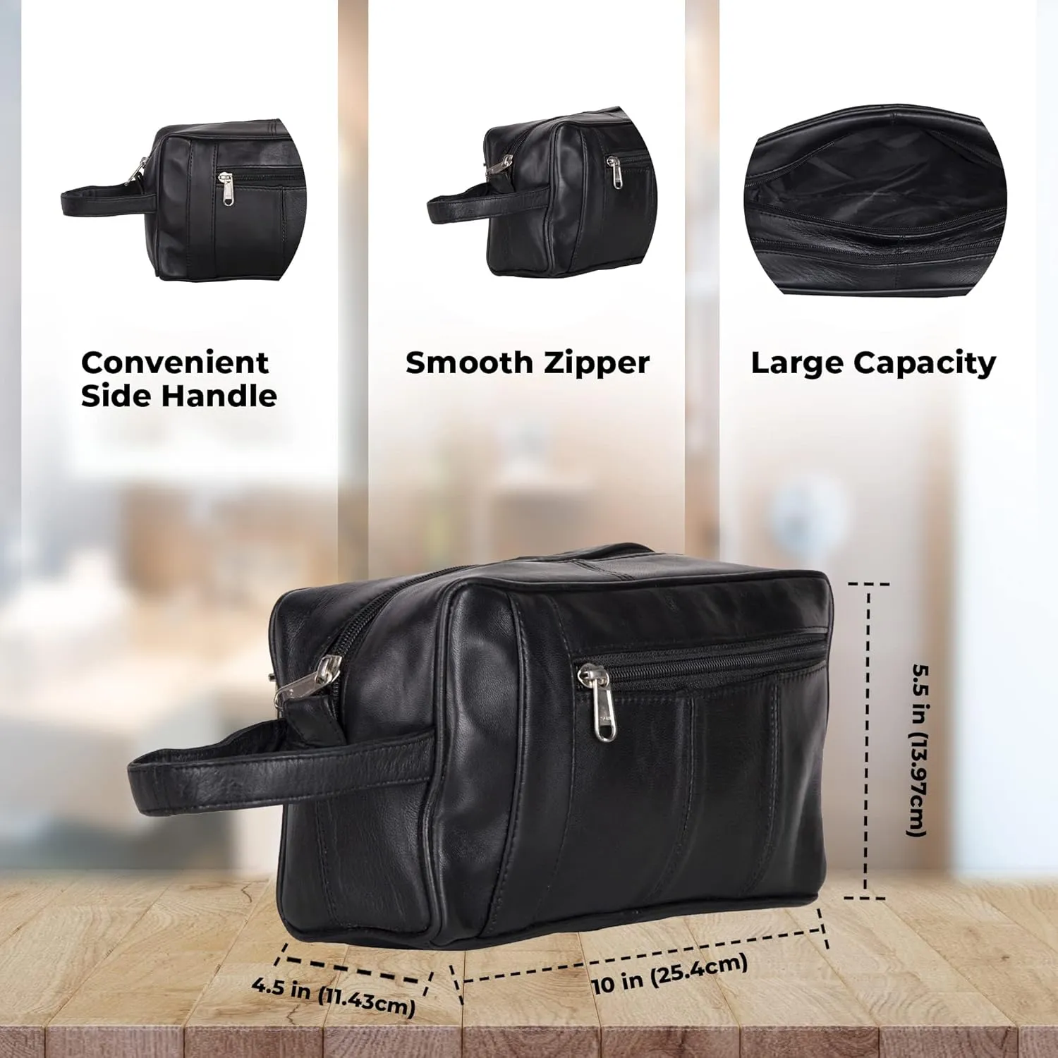 Liberty Leather - Genuine Sheep Nappa Leather Unisex Toiletry Bag for Travelling | Bathroom Organizer with Multiple Compartments for Men and Women | Portable Cosmetic Case for Traveling Dopp Kit