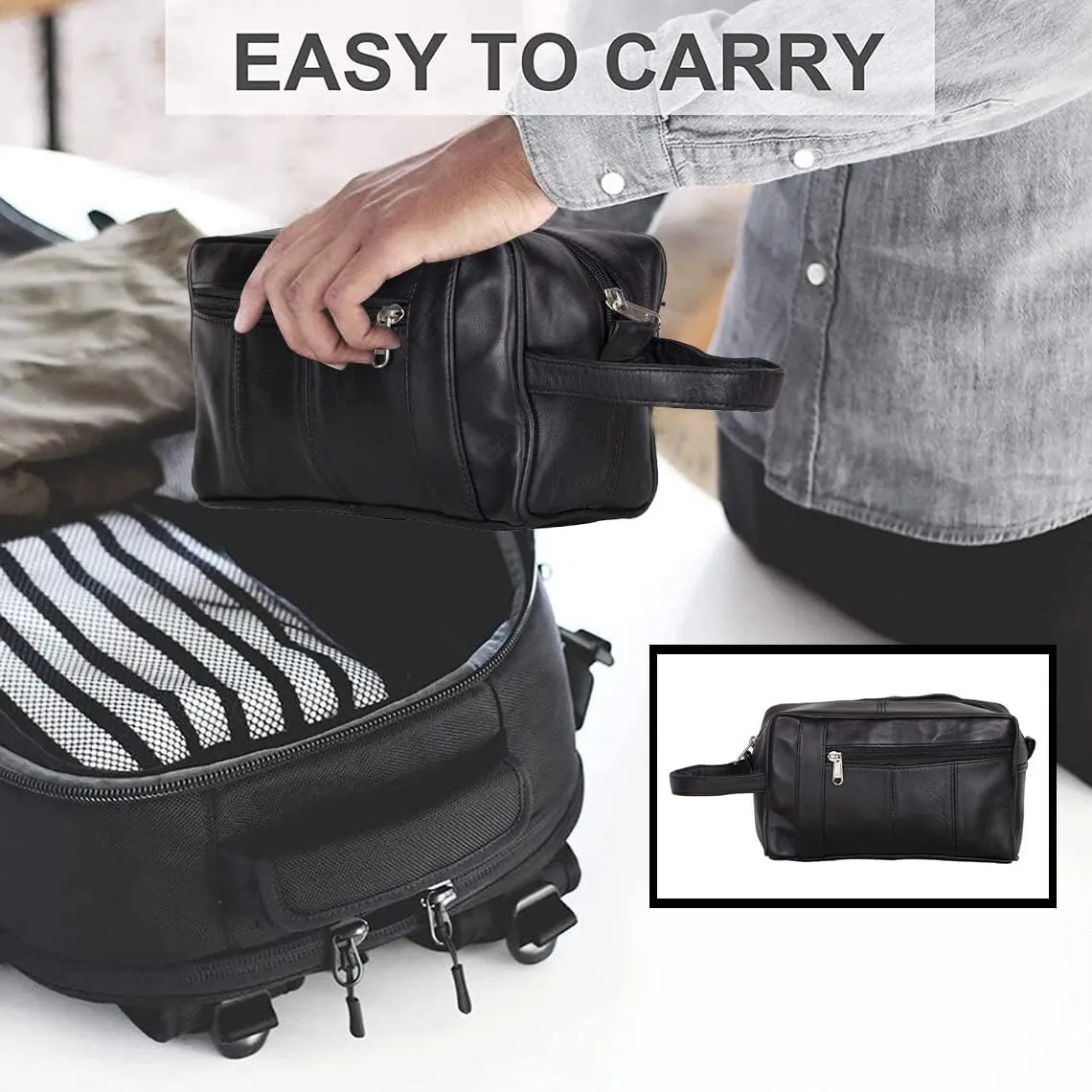 Liberty Leather - Genuine Sheep Nappa Leather Unisex Toiletry Bag for Travelling | Bathroom Organizer with Multiple Compartments for Men and Women | Portable Cosmetic Case for Traveling Dopp Kit
