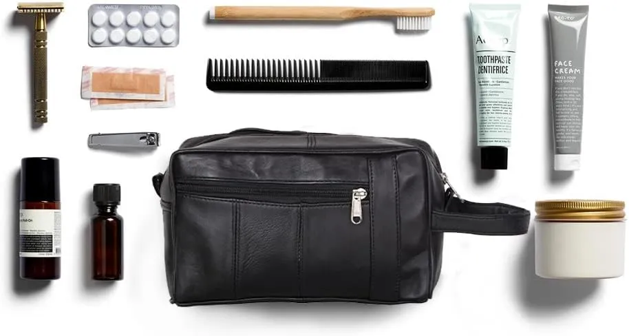 Liberty Leather - Genuine Sheep Nappa Leather Unisex Toiletry Bag for Travelling | Bathroom Organizer with Multiple Compartments for Men and Women | Portable Cosmetic Case for Traveling Dopp Kit