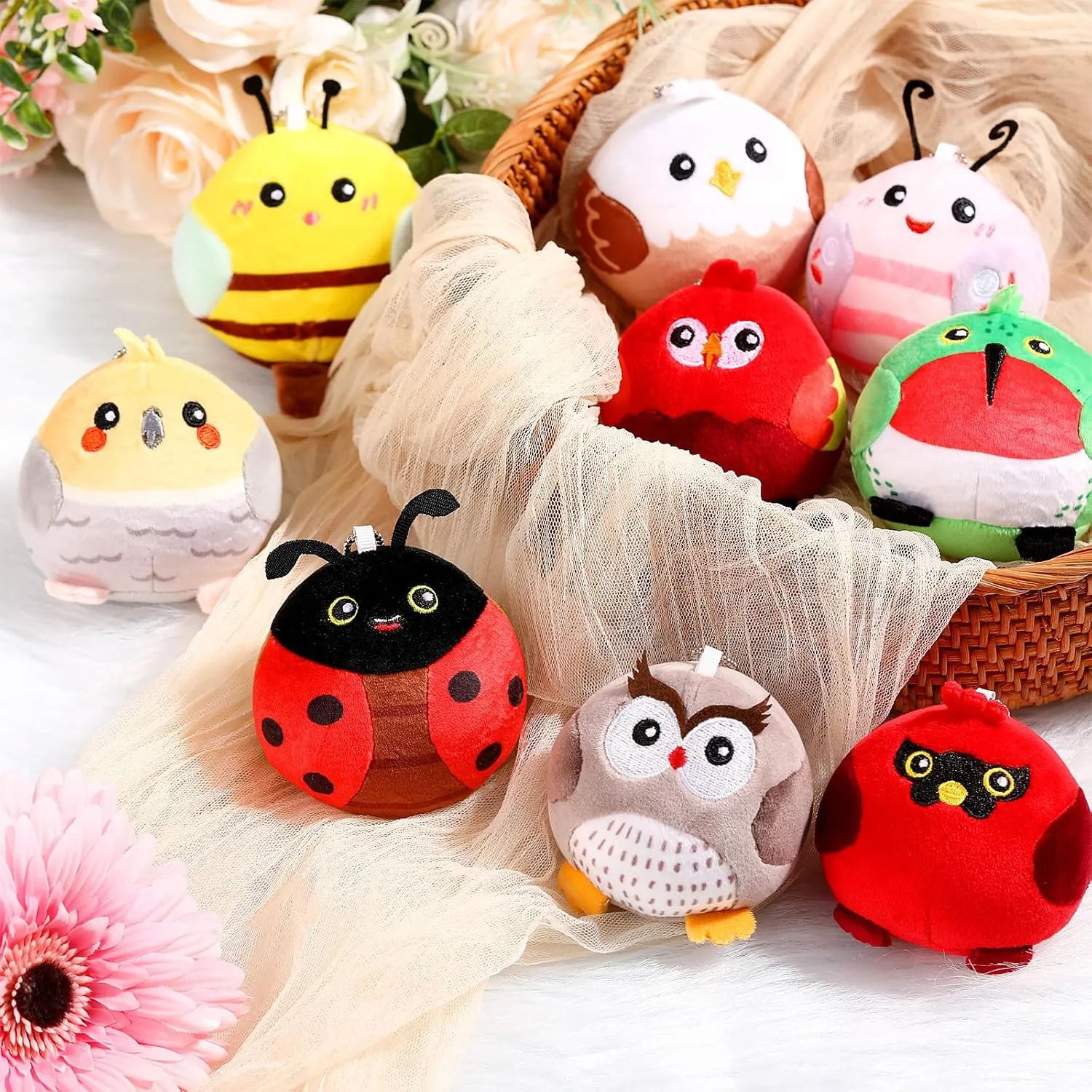 Libima 9 Pcs Mini Stuffed Animals Keychains 3.15 Inch Small Plush Ornaments Bulk Cute Plush Toys for Baby Shower Birthday Party Decors Gift Bags Fillers Easter Basket Stuffers(Flying Animals)