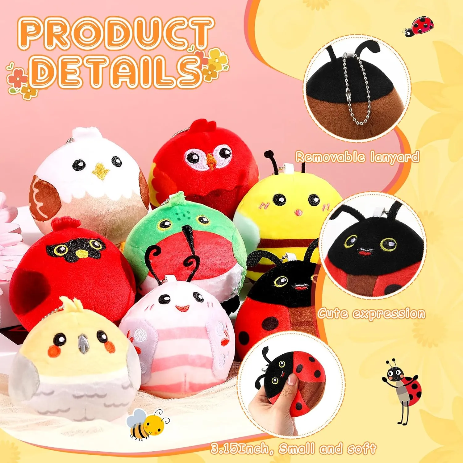 Libima 9 Pcs Mini Stuffed Animals Keychains 3.15 Inch Small Plush Ornaments Bulk Cute Plush Toys for Baby Shower Birthday Party Decors Gift Bags Fillers Easter Basket Stuffers(Flying Animals)