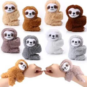Liliful 8 Pack Kids Gifts Stuffed Animal Cat Slap Bracelets, Graduation End of Year 8 Inch Plush Wrist Cute Snap Bracelets Birthday for Boys Girls Child Bulk Items Pet Adoption Party Favors(Sloths)