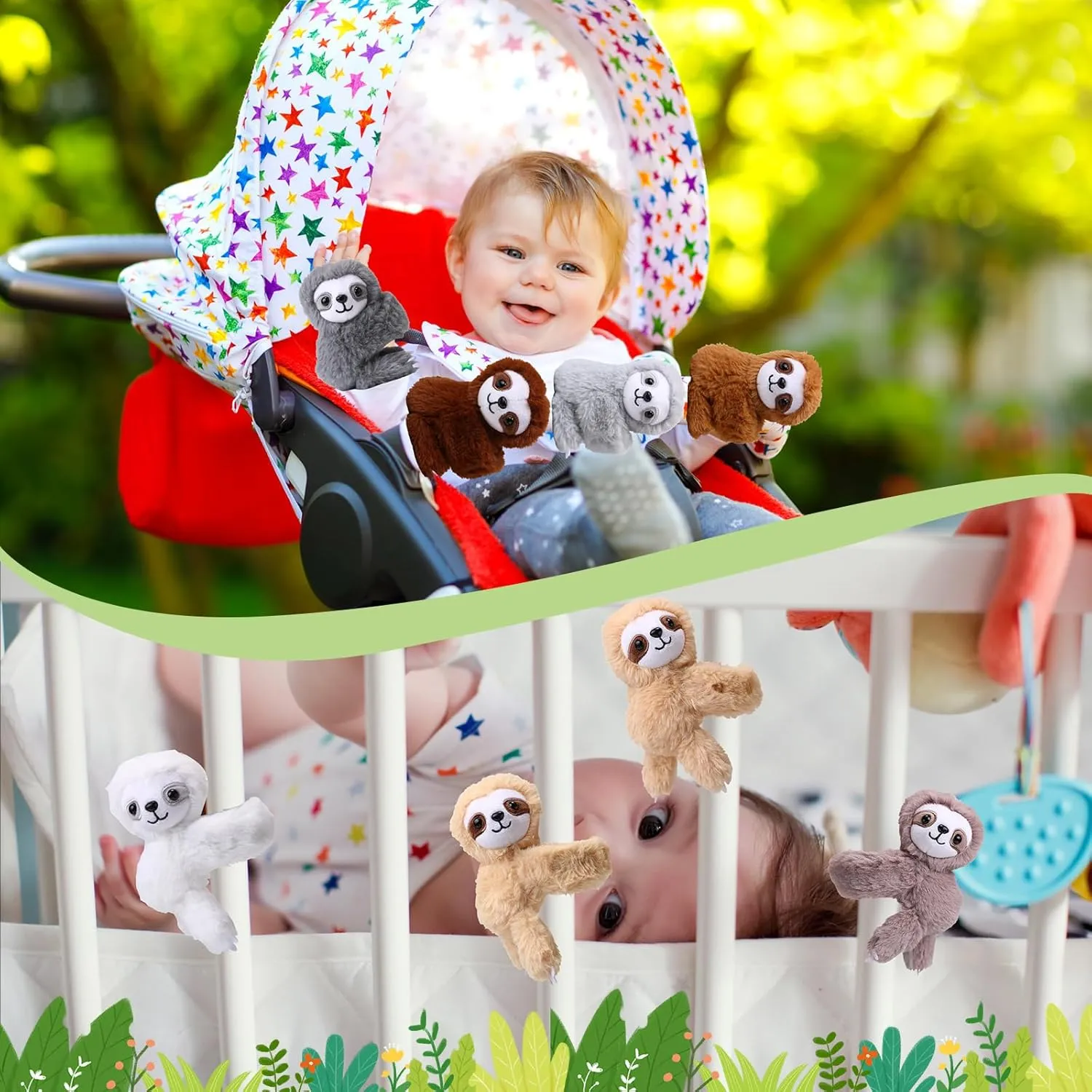 Liliful 8 Pack Kids Gifts Stuffed Animal Cat Slap Bracelets, Graduation End of Year 8 Inch Plush Wrist Cute Snap Bracelets Birthday for Boys Girls Child Bulk Items Pet Adoption Party Favors(Sloths)