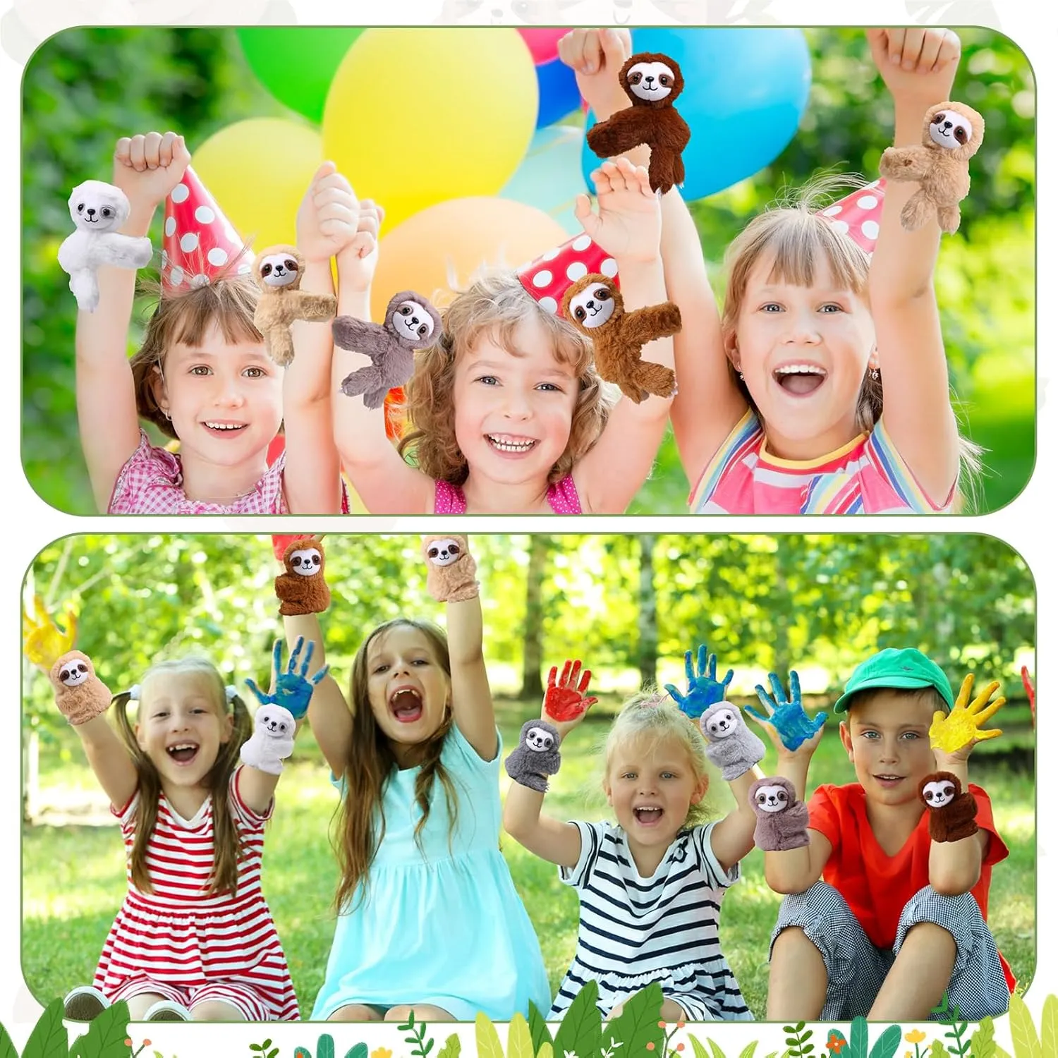 Liliful 8 Pack Kids Gifts Stuffed Animal Cat Slap Bracelets, Graduation End of Year 8 Inch Plush Wrist Cute Snap Bracelets Birthday for Boys Girls Child Bulk Items Pet Adoption Party Favors(Sloths)