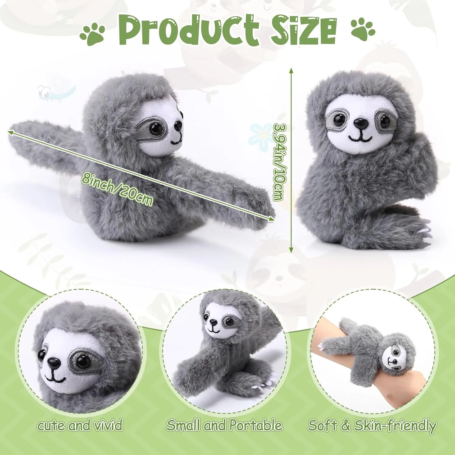 Liliful 8 Pack Kids Gifts Stuffed Animal Cat Slap Bracelets, Graduation End of Year 8 Inch Plush Wrist Cute Snap Bracelets Birthday for Boys Girls Child Bulk Items Pet Adoption Party Favors(Sloths)