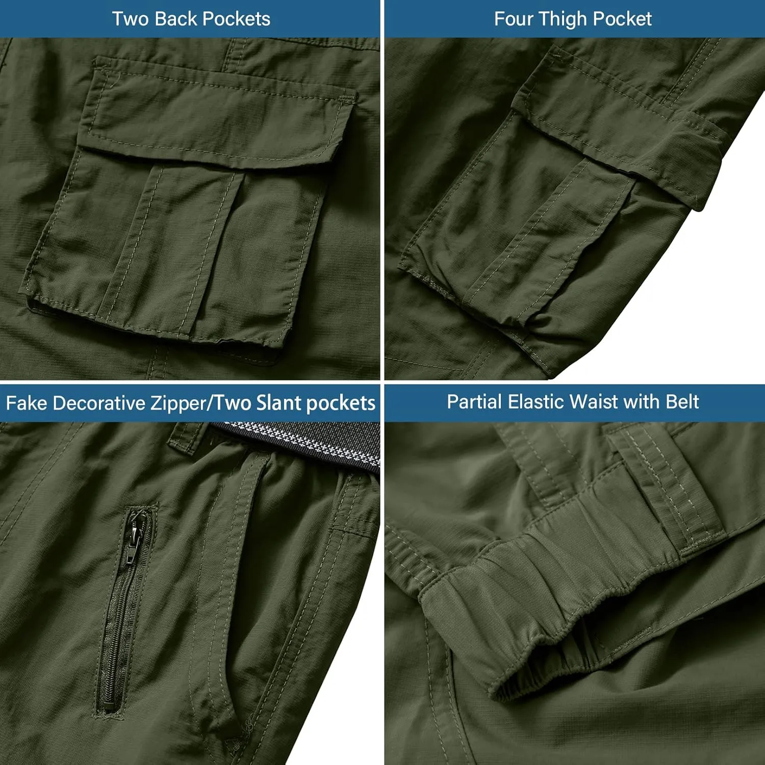 linlon Men's Outdoor Casual Quick Drying Lightweight Hiking Cargo Pants with 8 Pockets