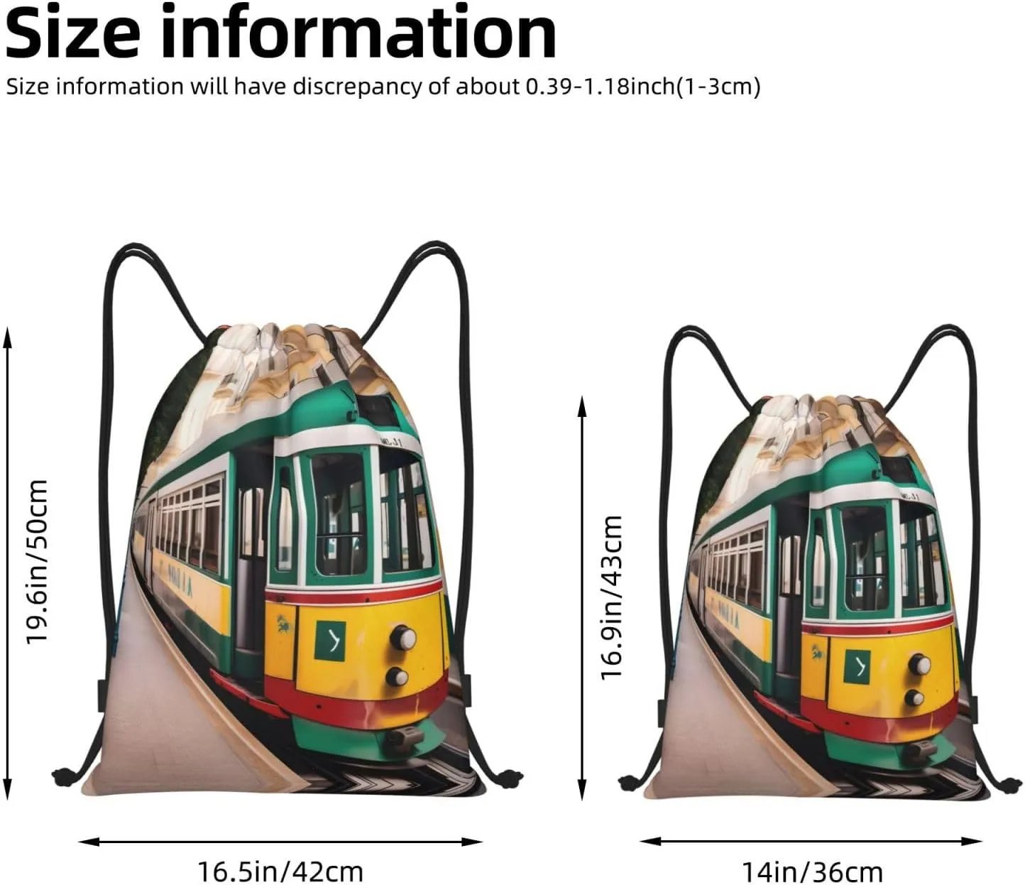 Lisbon Tram Pattern Drawstring Backpack Cinch Bags, Nylon Drawstring Bags For Trip Gym Party