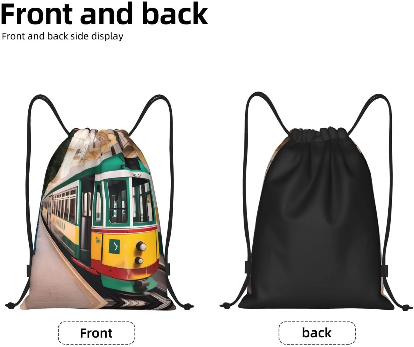 Lisbon Tram Pattern Drawstring Backpack Cinch Bags, Nylon Drawstring Bags For Trip Gym Party