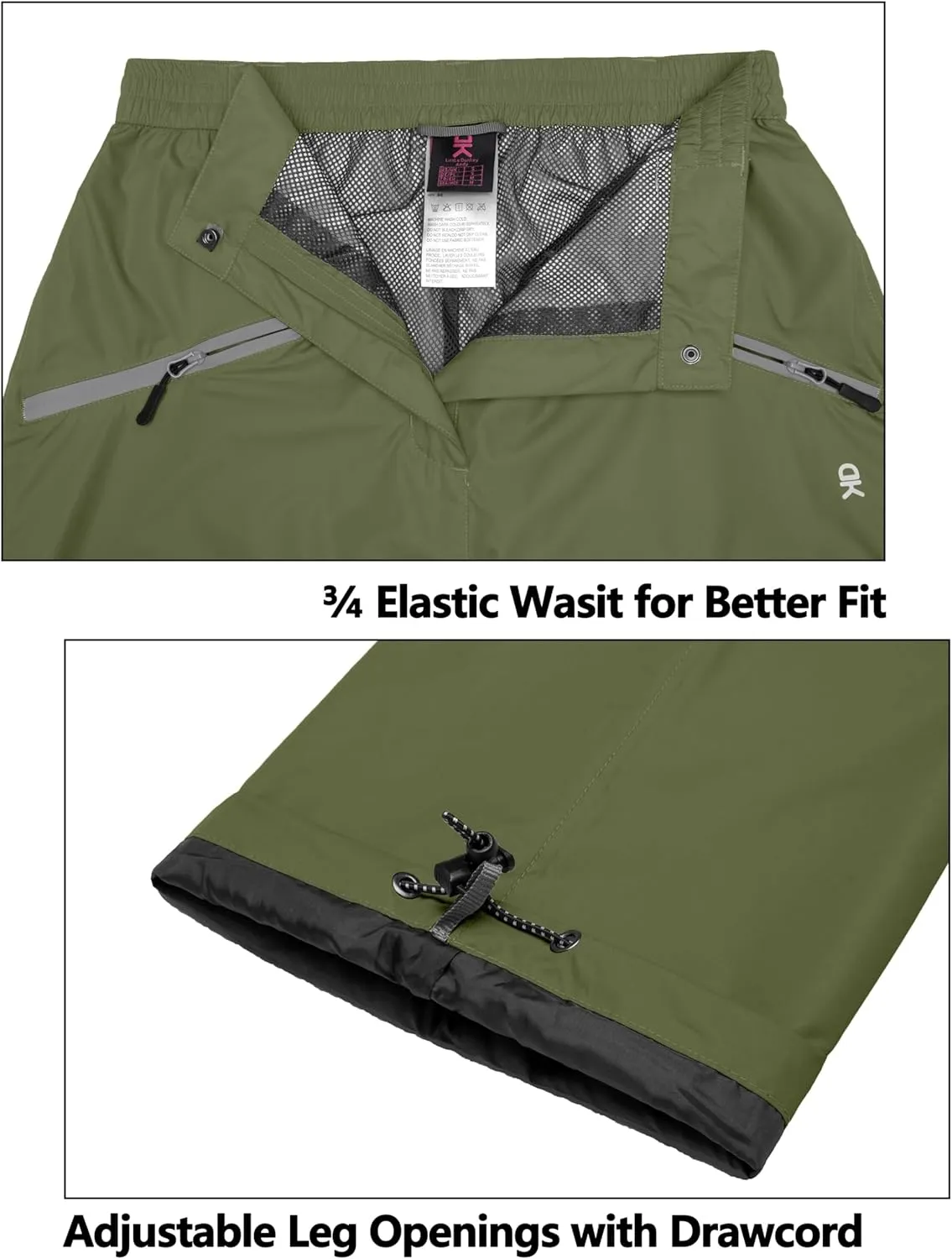 Little Donkey Andy Women's Lightweight Waterproof Rain Pants Breathable Hiking Pants for Outdoor Fishing