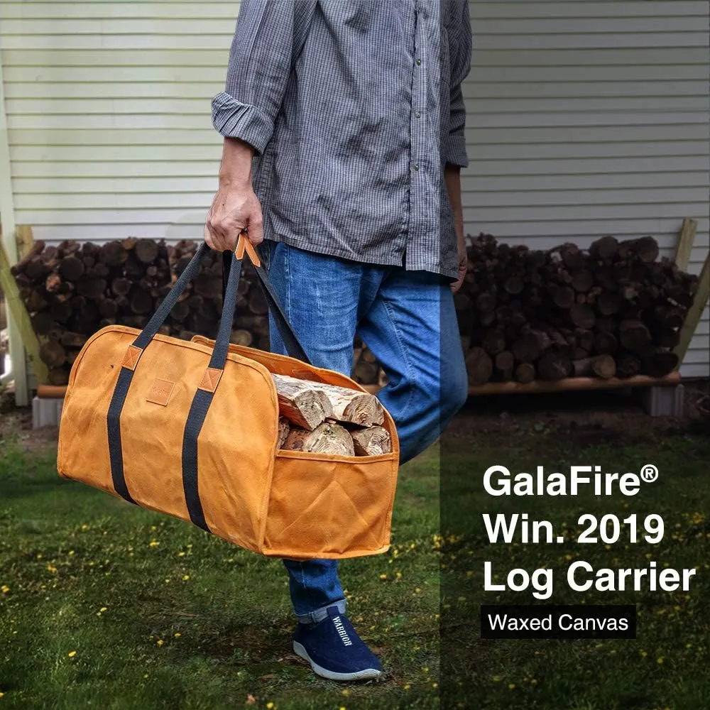 Log Carrier for Firewood, Waxed Canvas Durable Fireplace Wood Holder Tote Bag, 23'' × 10''x 11.3''