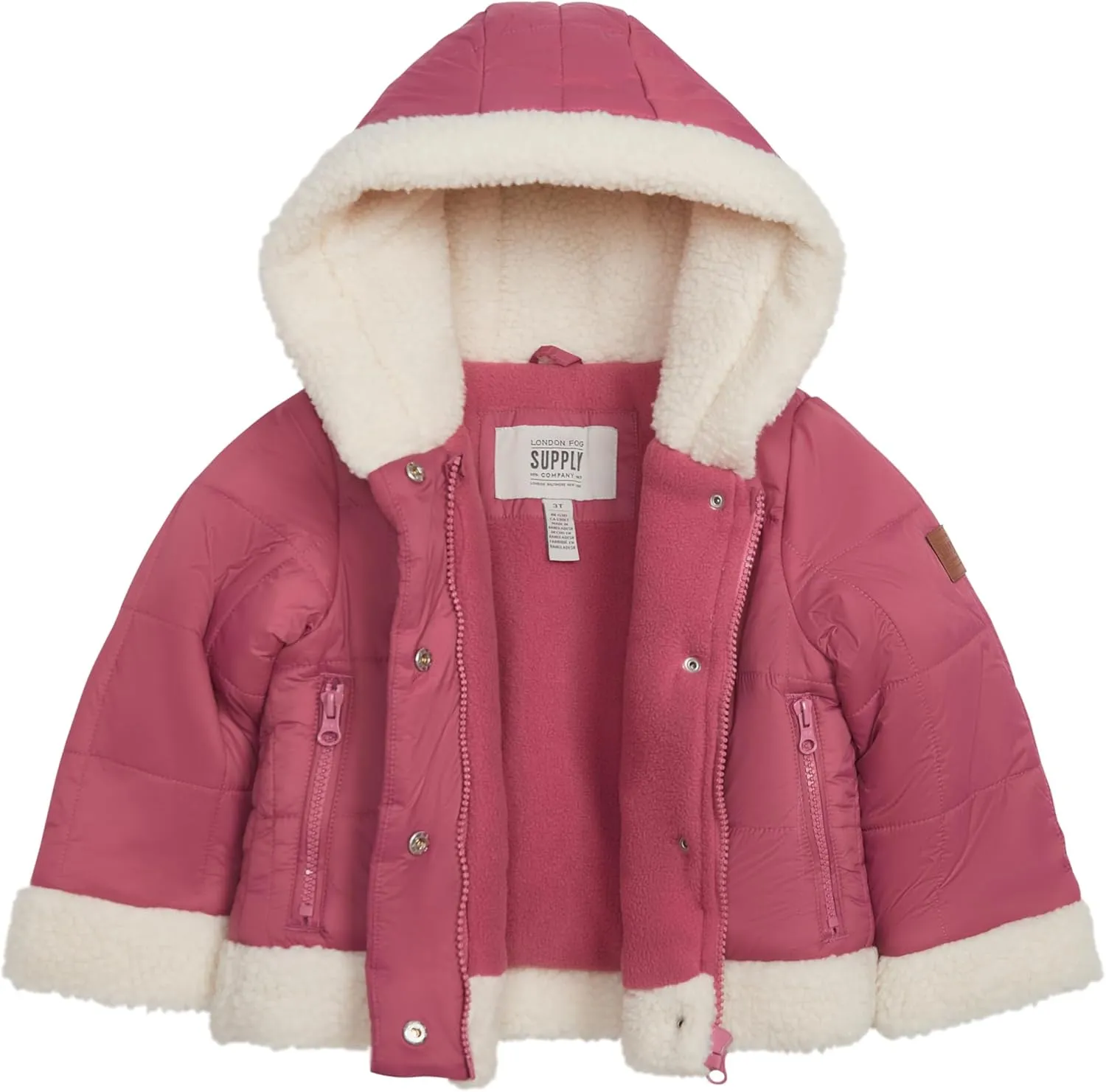 LONDON FOG Baby Girl's Heavyweight Winter Puffer Coat with Sherpa Trim