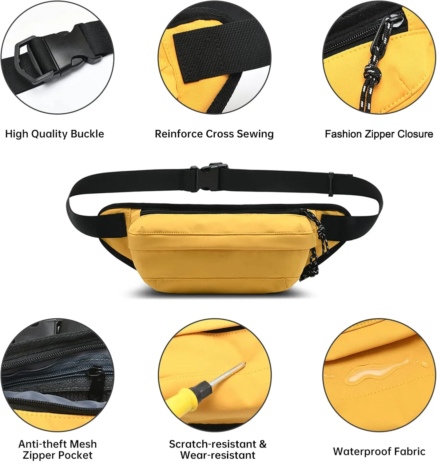 Long-Keeper Fanny Pack for Women Men - Casual Crossbody Sling Bag Running Walking Traveling Waist Pack Bum Bag (Yellow)