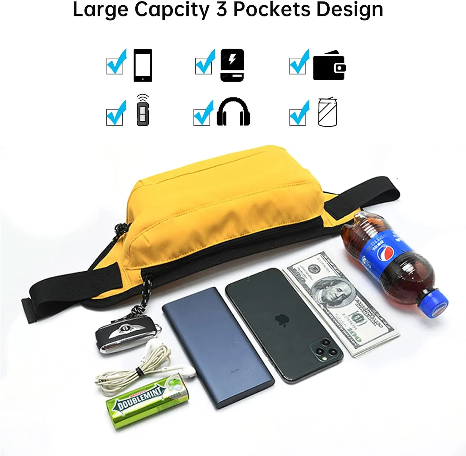 Long-Keeper Fanny Pack for Women Men - Casual Crossbody Sling Bag Running Walking Traveling Waist Pack Bum Bag (Yellow)