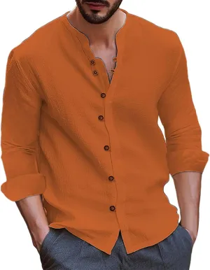 Long Sleeve Cotton Linen Shirt for Men Lightweight Breathable Casual Travel Tops Muscle Fit Combat Fashion Button Down Shirts