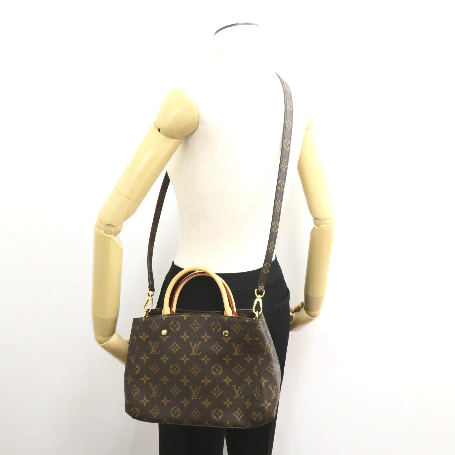 Louis Vuitton Montaigne Bb Tote Bag Handbag Coated Canvas Monogram Brown