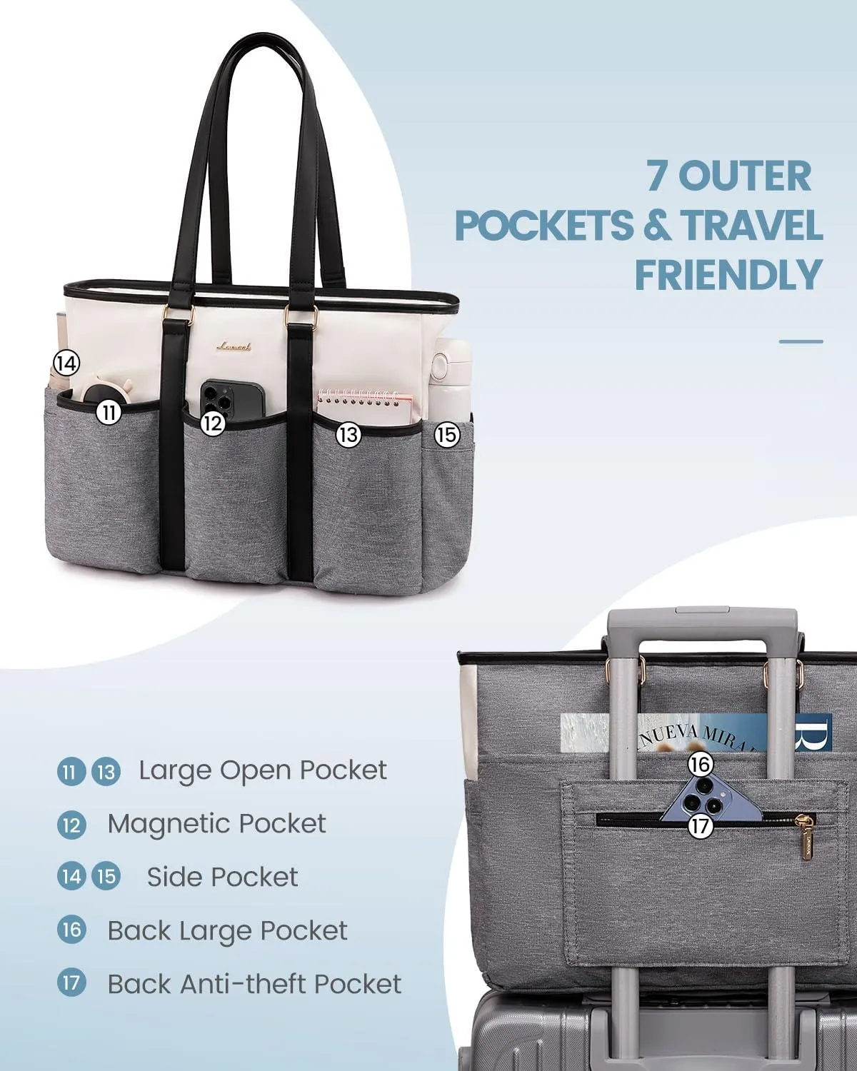 LOVEVOOK Nurse Work Tote Bag for Women With Large Cup Holder, Teacher Tote Laptop Bag for Women, Utility Bag For Work/Travel/College/Daily, Professional Computer Bag Purse Handbag, 15.6 Inch