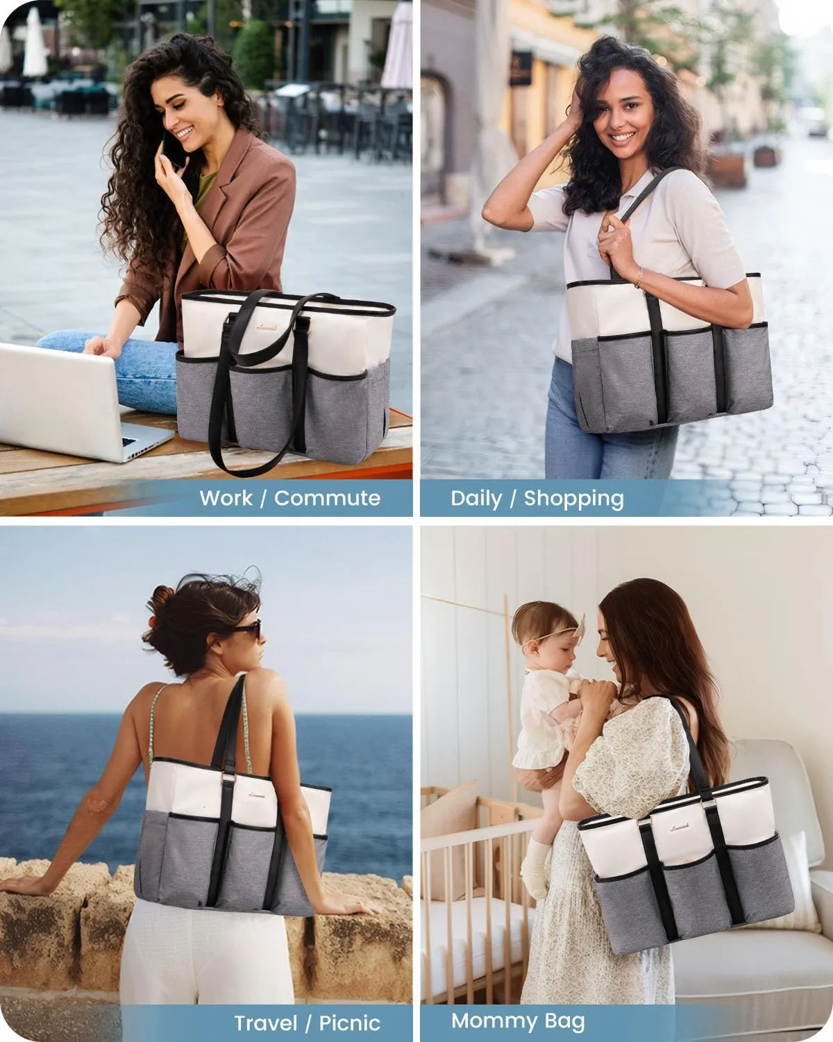 LOVEVOOK Nurse Work Tote Bag for Women With Large Cup Holder, Teacher Tote Laptop Bag for Women, Utility Bag For Work/Travel/College/Daily, Professional Computer Bag Purse Handbag, 15.6 Inch