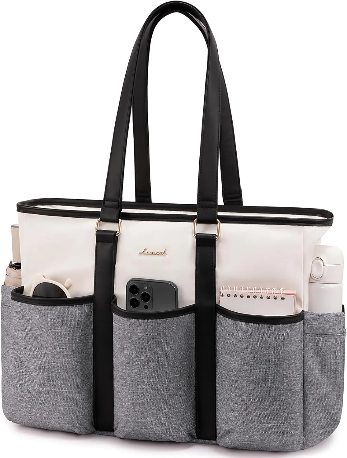 LOVEVOOK Nurse Work Tote Bag for Women With Large Cup Holder, Teacher Tote Laptop Bag for Women, Utility Bag For Work/Travel/College/Daily, Professional Computer Bag Purse Handbag, 15.6 Inch
