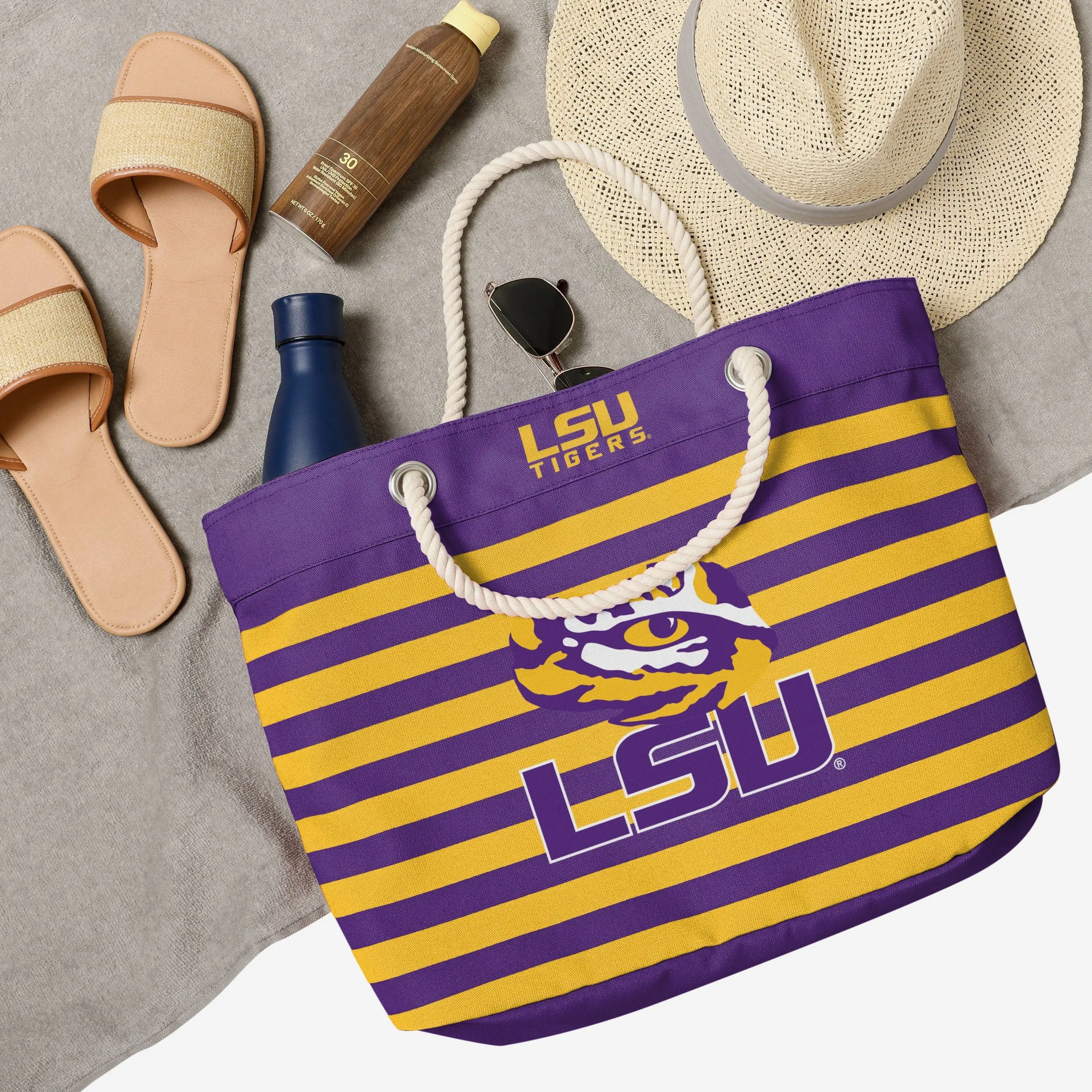 LSU Tigers Nautical Stripe Tote Bag