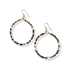 Lucille Confetti Beaded Hoop Earrings Black
