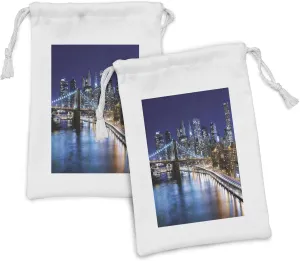 Lunarable Cities of States Fabric Pouch Set of 2, Downtown New York Skyline Business District Financial Capital of the World, Small Drawstring Bag for Toiletries Masks and Favors, 9" x 6", Multicolor