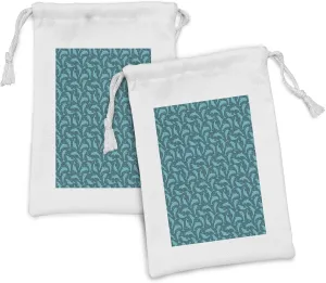 Lunarable Dolphin Fabric Pouch Set of 2, Cartoon Style Dolphins in Contrast Swimming in Deep Blue Water in Disorder, Small Drawstring Bag for Toiletries Masks and Favors, 9" x 6", Pale Blue Teal