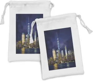 Lunarable Landscape Fabric Pouch Set of 2, New York Usa Manhattan Scenery Skyline Skyscrapers Ocean City Wiev Image Photo, Small Drawstring Bag for Toiletries Masks and Favors, 9" x 6", Multicolor