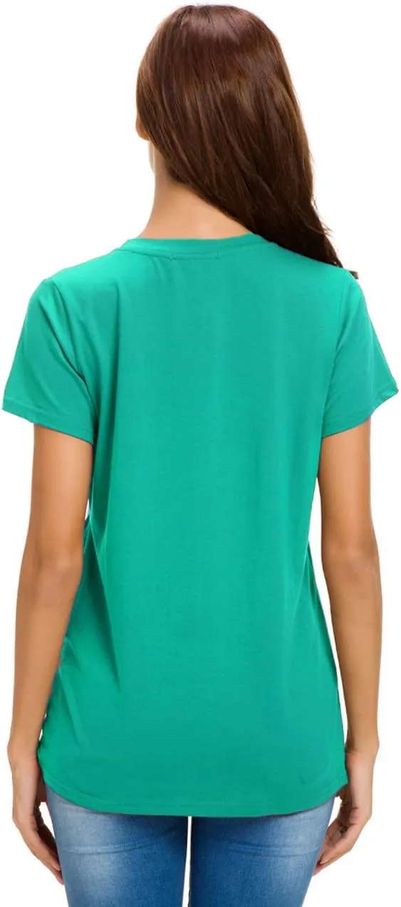 LUSMAY Womens Short Sleeve Loose Twist Knot Front T Shirts Cotton Casual Blouse