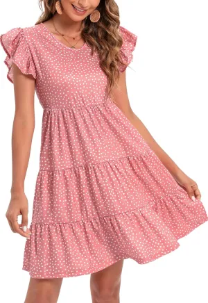 Lyrur Sundresses for Women Wedding Guest Cute Ruffle Sleeve Mini Tiered Babydoll Casual Beach Black Summer Dresses