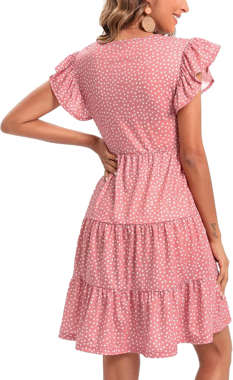 Lyrur Sundresses for Women Wedding Guest Cute Ruffle Sleeve Mini Tiered Babydoll Casual Beach Black Summer Dresses