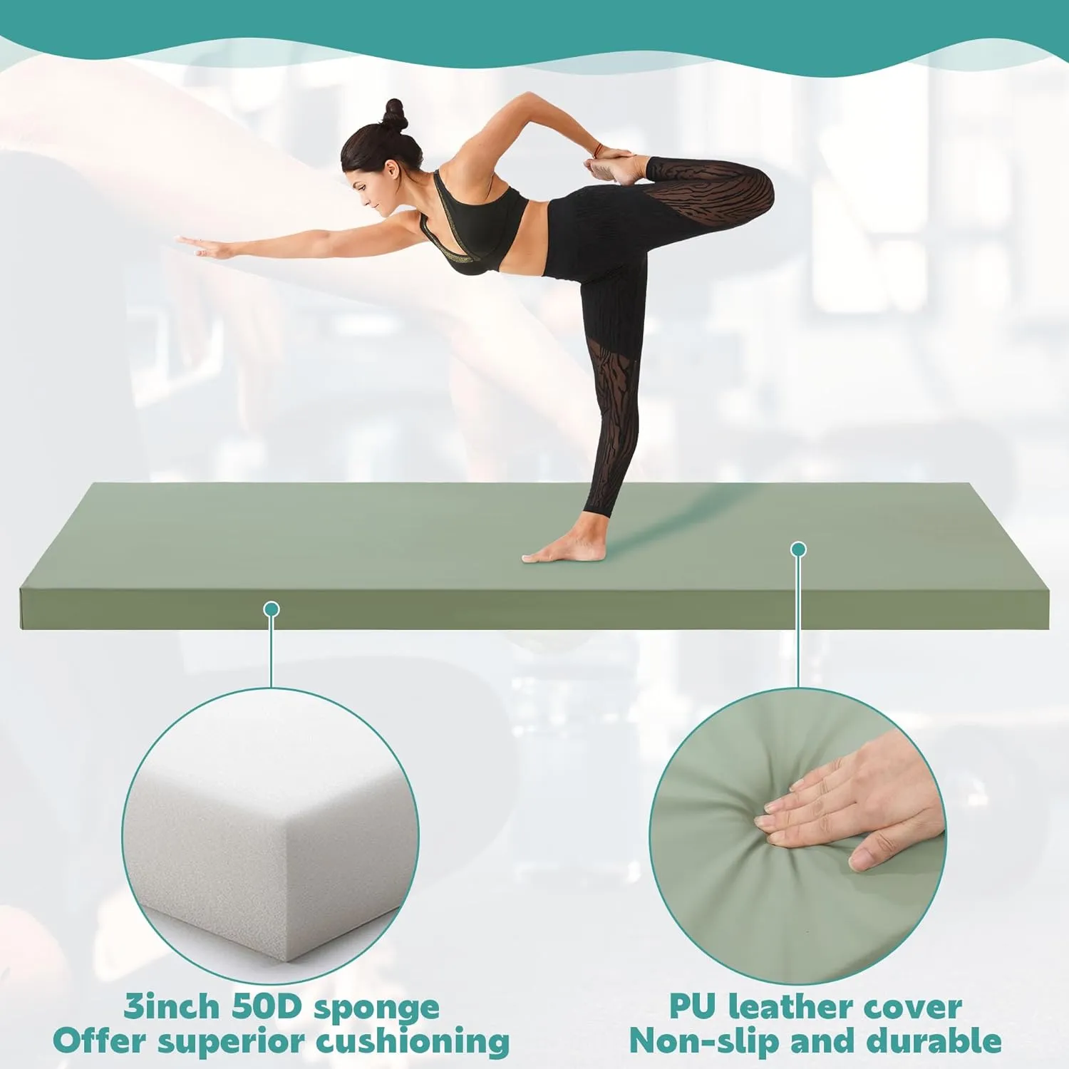 MABOZOO 3 Inch Thick Yoga Mat, Extra Thick Gymnastics Mat With Carrying Handles for Men Women, PU Leather Anti-Tear Fitness Foam Exercise Mat for Yoga, Pilates, Stretching
