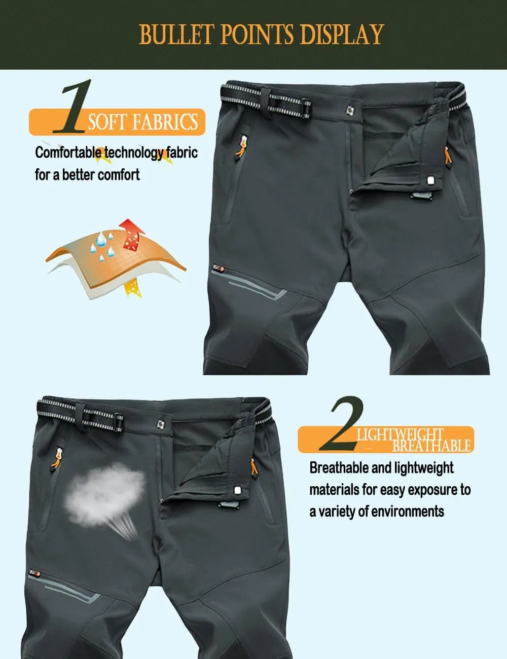 MAGCOMSEN Men's Hiking Pants Quick-Dry Water Resistant Lightweight Work Outdoor Pants with Zipper Pockets