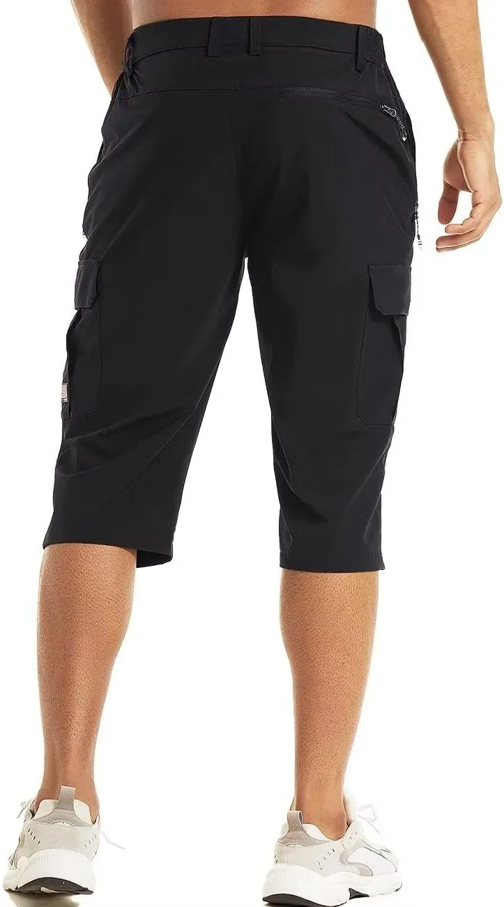 MAGCOMSEN Men's Workout Gym Shorts Quick Dry 3/4 Capri Pants Zipper Pockets Hiking Athletic Running Shorts
