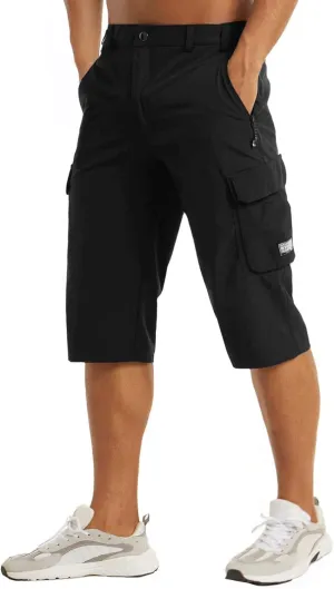 MAGCOMSEN Men's Workout Gym Shorts Quick Dry 3/4 Capri Pants Zipper Pockets Hiking Athletic Running Shorts