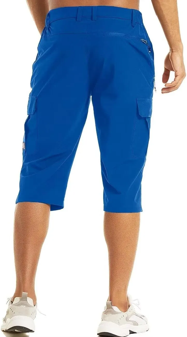 MAGCOMSEN Men's Workout Gym Shorts Quick Dry 3/4 Capri Pants Zipper Pockets Hiking Athletic Running Shorts