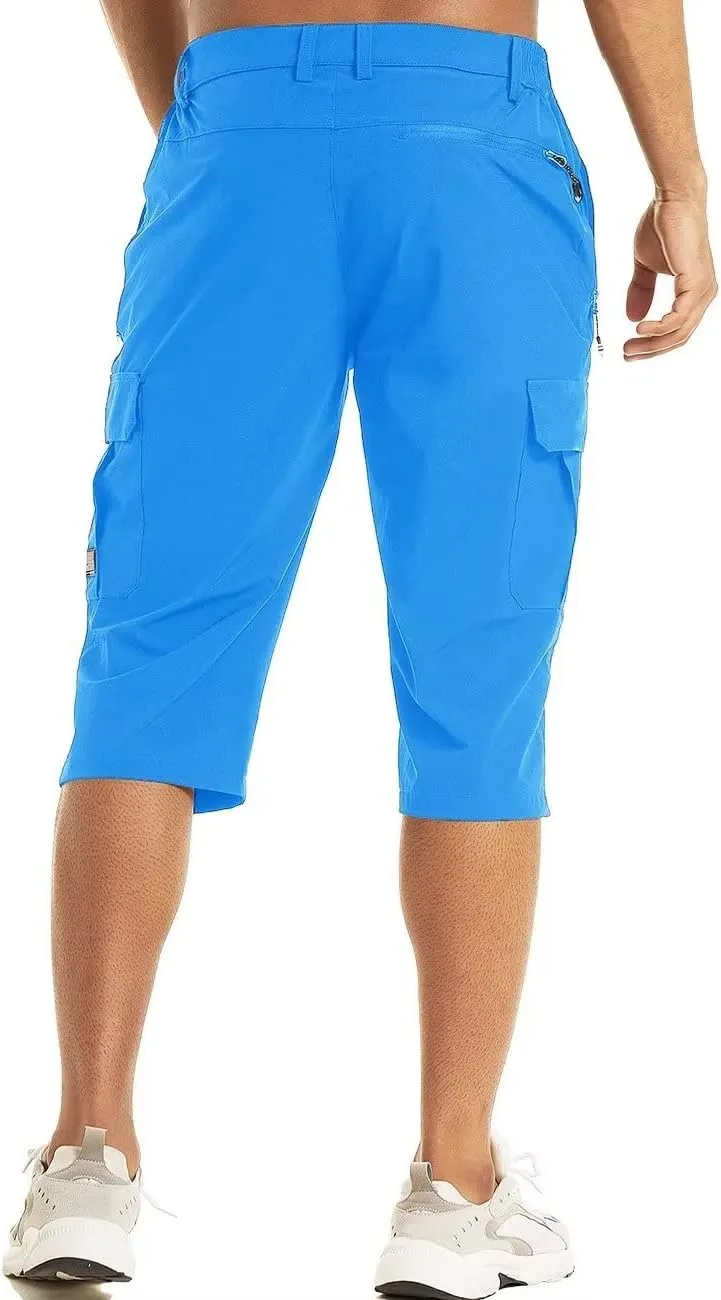 MAGCOMSEN Men's Workout Gym Shorts Quick Dry 3/4 Capri Pants Zipper Pockets Hiking Athletic Running Shorts