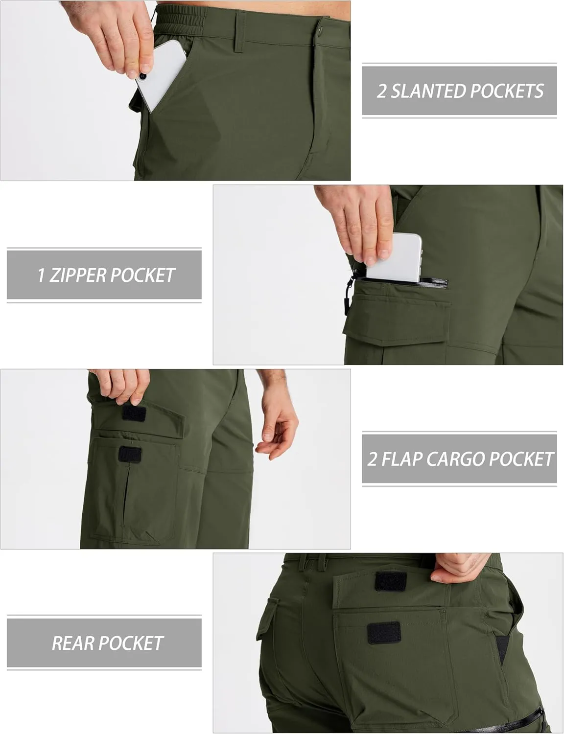 MAGCOMSEN Men's Workout Shorts 7 Pockets Quick Dry 3/4 Capri Pants Zipper Pockets Hiking Athletic Shorts