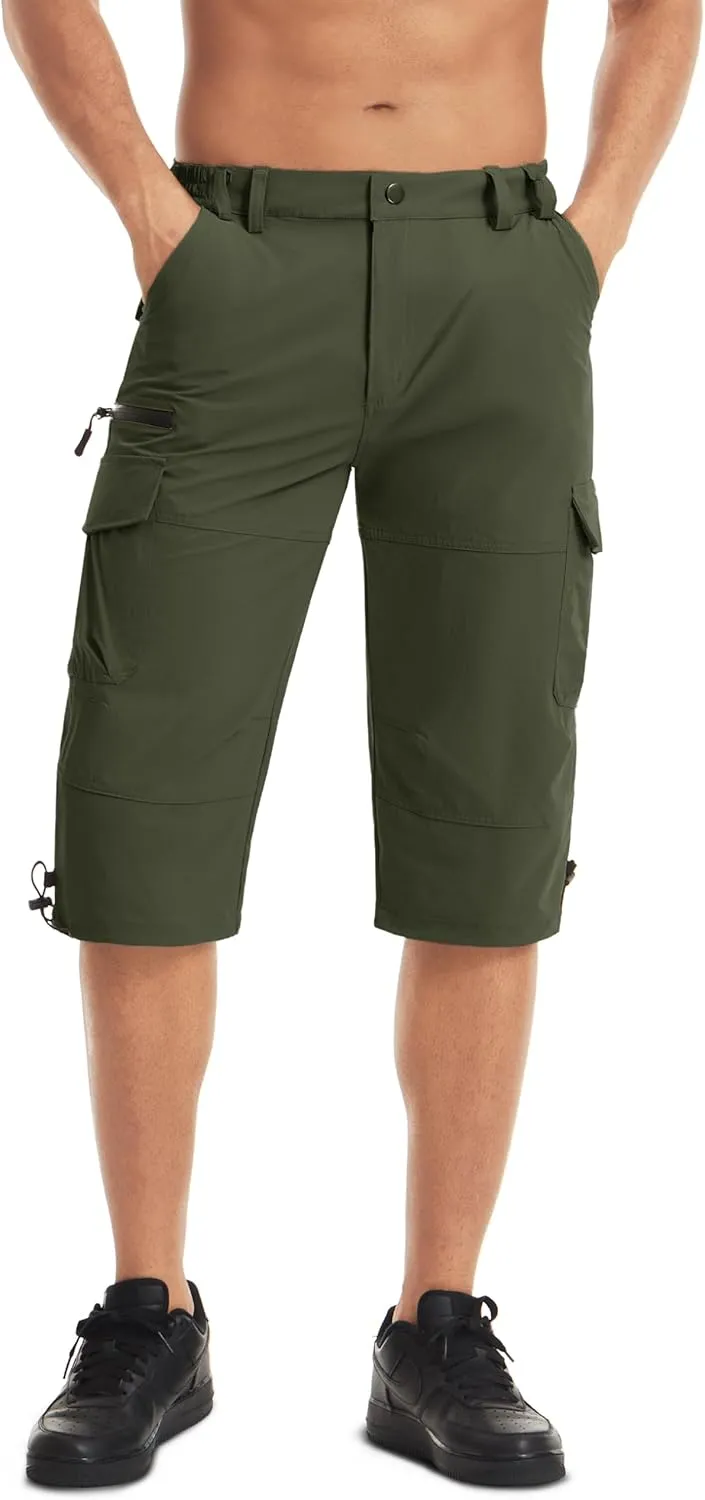 MAGCOMSEN Men's Workout Shorts 7 Pockets Quick Dry 3/4 Capri Pants Zipper Pockets Hiking Athletic Shorts