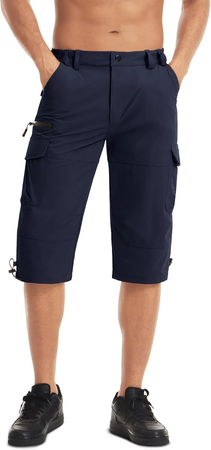 MAGCOMSEN Men's Workout Shorts 7 Pockets Quick Dry 3/4 Capri Pants Zipper Pockets Hiking Athletic Shorts
