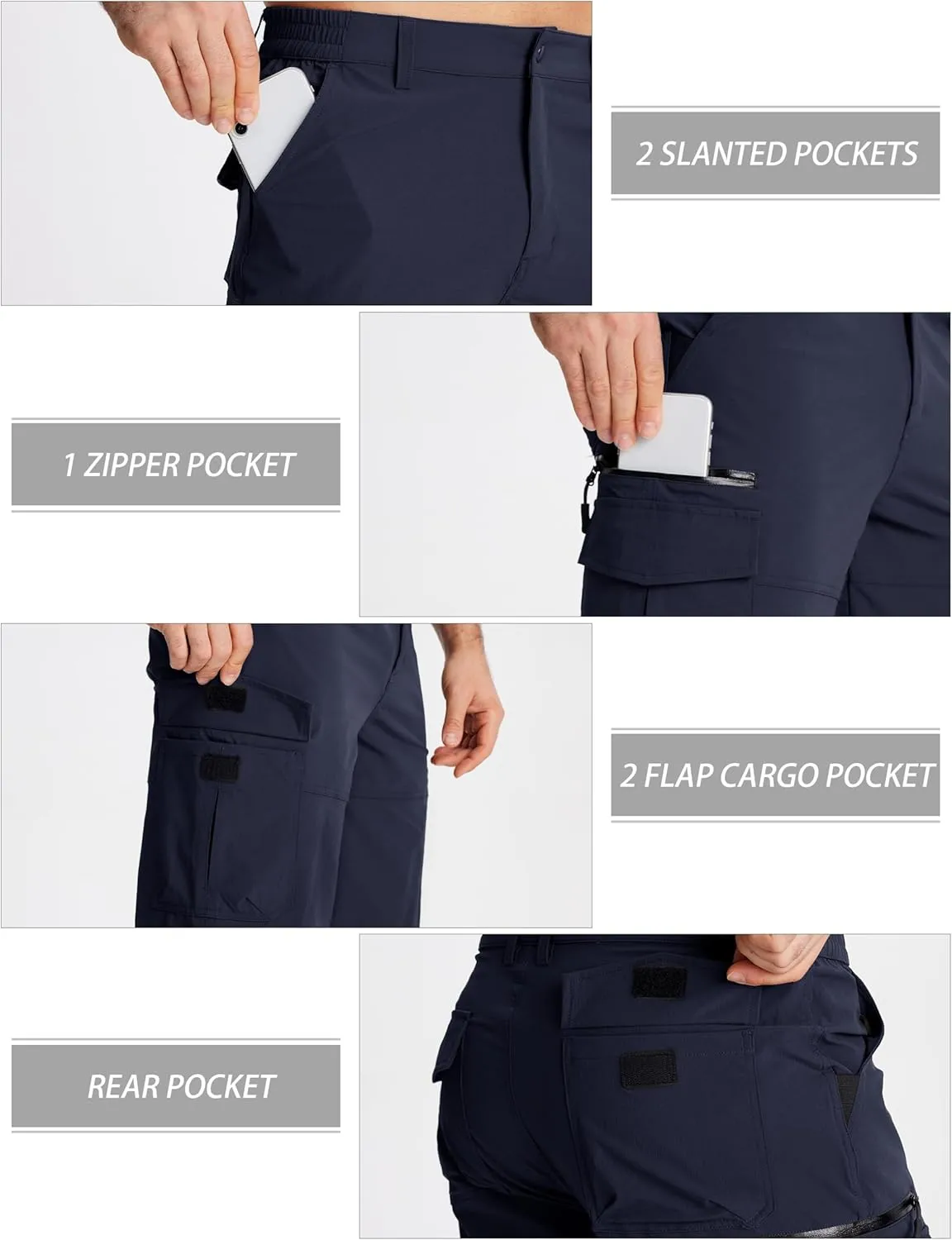 MAGCOMSEN Men's Workout Shorts 7 Pockets Quick Dry 3/4 Capri Pants Zipper Pockets Hiking Athletic Shorts