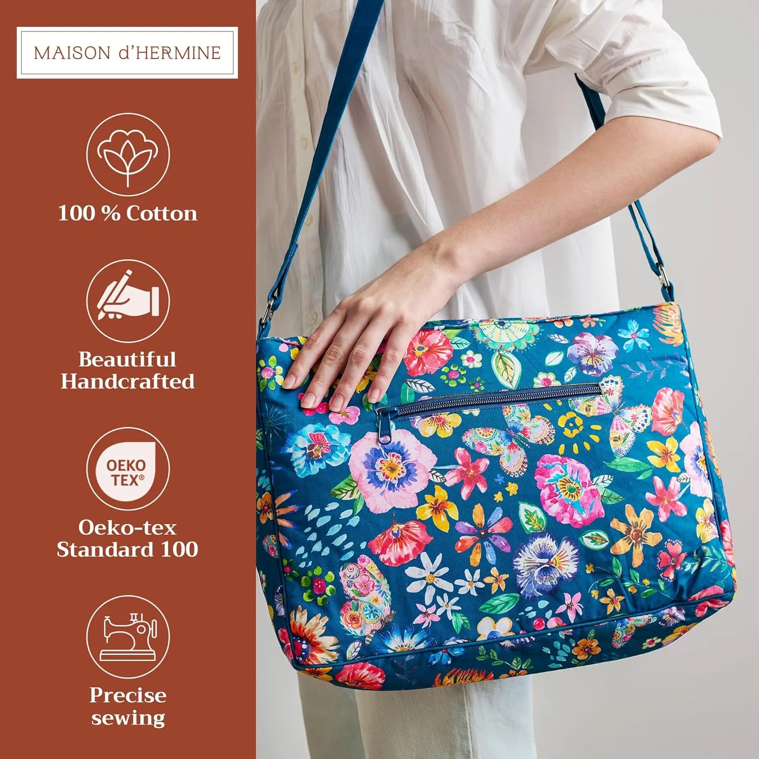 Maison d' Hermine Hand Bags for Women Cotton Shoulder Bag for Shopping Travel Everyday Use Cross Body Tote purse Sling Bag