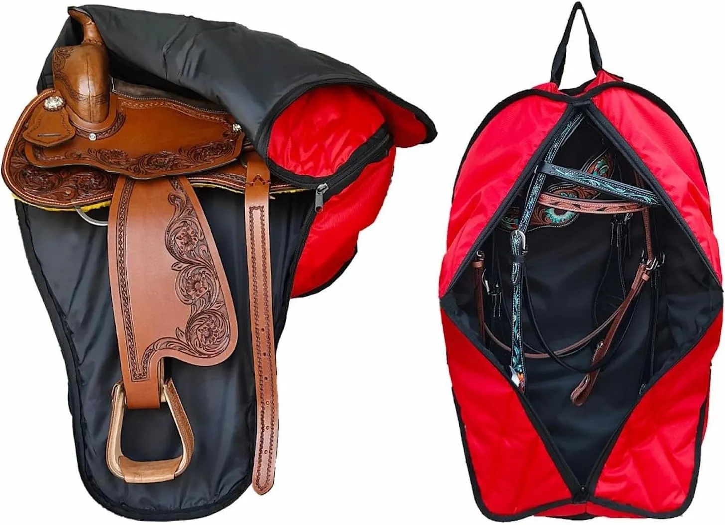 Majestic Ally Nylon Padded Horse Western Saddle Carry Bag, Bridle Bag Set, Multiple Colors (Red)