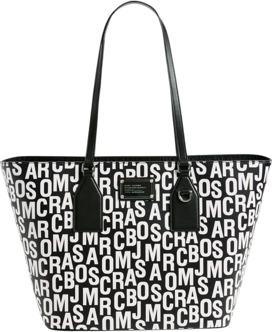 Marc Jacobs Large Trademarc Top Zip Tote Shoulder Bag (Black White)