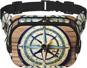 Maritime Sailboat Compass print Men's Fanny Pack Adjustable Waist Belt, Zippered Pockets, Compact Lightweight Belt Bag