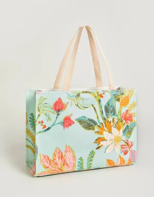 Market Tote Queenie Tropical Floral Seafoam