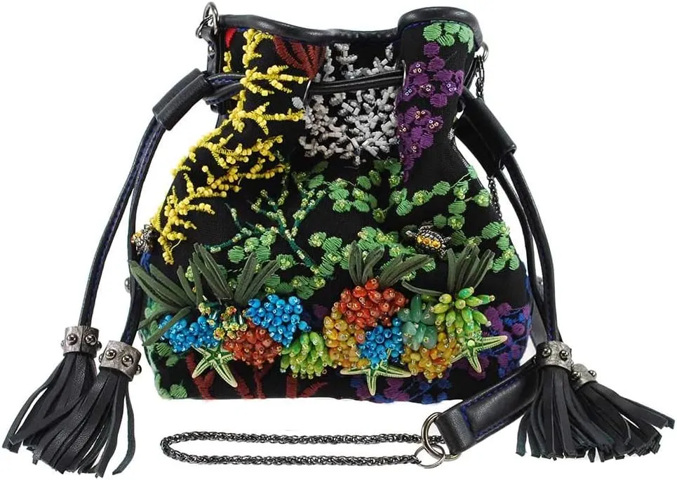 MARY FRANCES Down Under Embroidered Ocean Life Theme Mini Drawstring Handbag